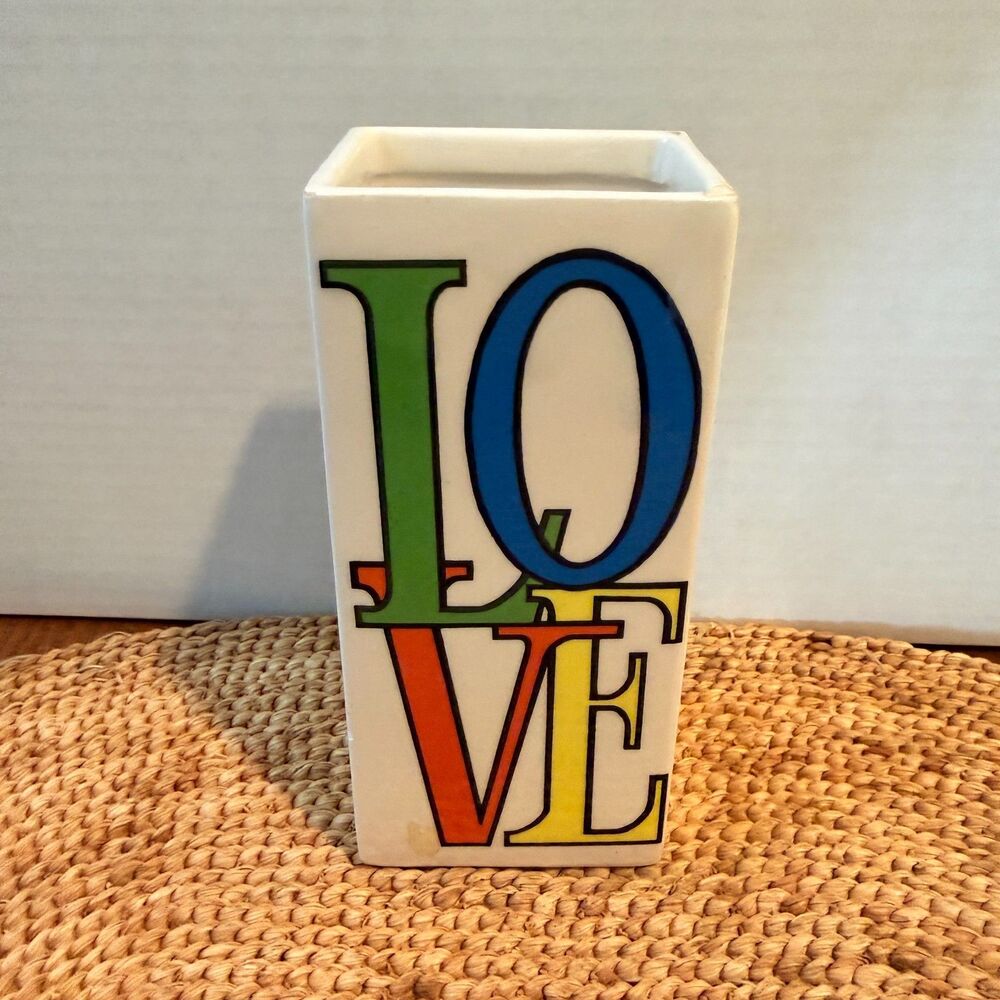 LOVE Pop Art Ceramic Vase Multicolor Typography Retro Modern Decor 6"